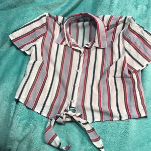 Red, white and blue button up crop top